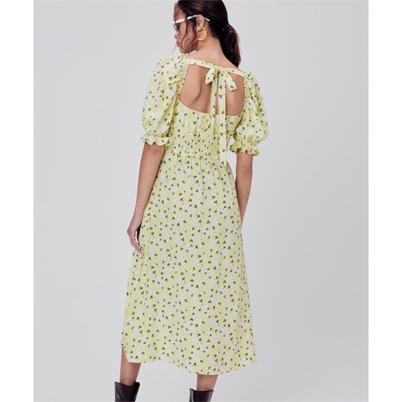 For Love & Lemons Chrysanthemum Midi Dress Lemonade - Picture 4 of 4
